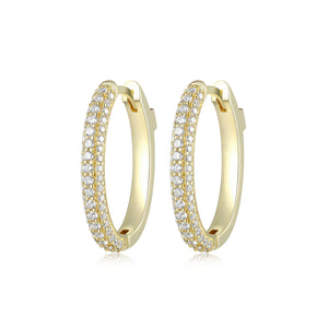 Elle Sterling Silver/Yellow Gold Plate "Stardust" 3 Row CZ Hoop