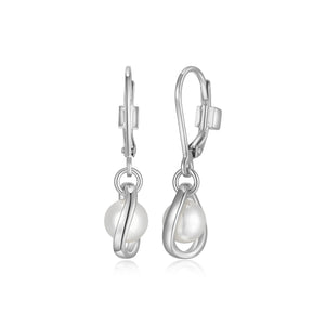 Elle Sterling Silver "Luna" 6-6.5mm White Pearl Lever Back Earrings