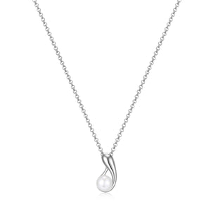 Elle Sterling Silver "Carmel" 6-6.5 White Shell Bead Pendant with 16 + 3" Chain