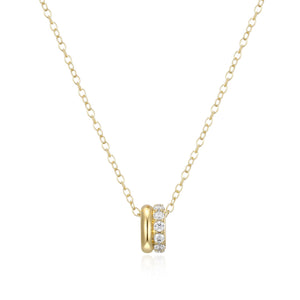 Elle Sterling Silver/Yellow Gold Plate "Goddess" 2 Row CZ Barrell Floating Pendant with 16 + 2" Chain