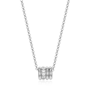 Elle Sterling Silver "Goddess" 3 Row Barrell with CZ Floating Pendant with 17 + 3" Chain