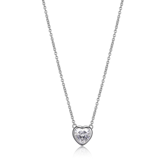 Sterling Silver Fixed CZ Heart Pendant with 18