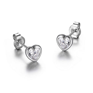 Sterling Silver CZ Heart Stud Earring