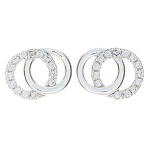 Sterling Silver Double Circle with CZ Stud Earrings