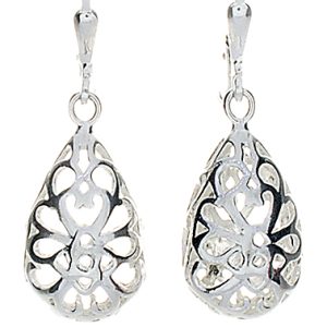 Sterling Silver Teardrop Filigree Lever Back Earring