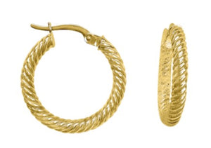 10K Yellow Gold Medium Twist Round Hoops