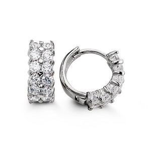 Sterling Silver Double Row CZ Small Huggies