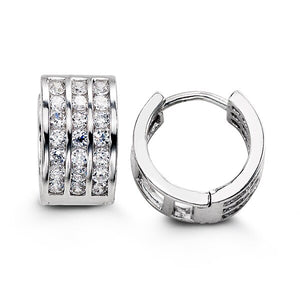 Sterling Silver 3 Row CZ Huggies