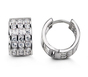 Sterling Silver 3 Row Channel Set CZ Huggies 8 x13mm