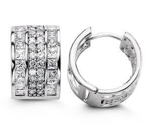 Sterling Silver 3 Row Square/Round CZ Huggies