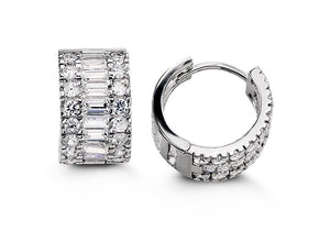 Sterling Silver Baguette/Round CZ Huggies