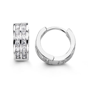 Sterling Silver 2 Row Channel Set CZ Huggies