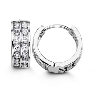 Sterling Silver 2 Row Channel Set CZ Huggies 6 x 14mm