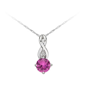 10K White Gold Pink Tourmaline with Diamond Pendant & 17-18" Chain