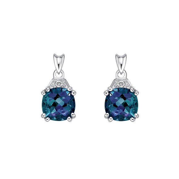 10K Yellow Gold Cushion Cut Created Alexandrite with Diamond Drop Stud Earrings