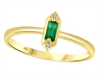 10K Yellow Gold Baguette Emerald with Diamond Ring