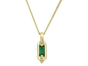 10K Yellow Gold Baguette Emerald with Diamond Pendant and 16-18" Chain