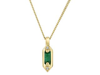 10K Yellow Gold Baguette Emerald with Diamond Pendant and 16-18