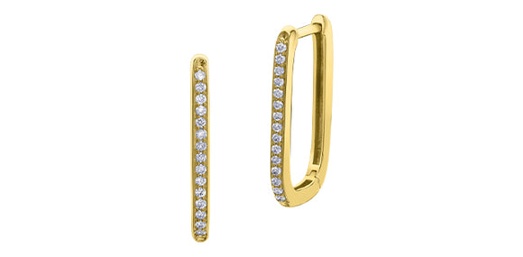 10K Yellow Gold Diamond Paperclip Hoop Earrings