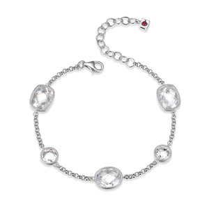 Elle Sterling Silver "Essence"  Oval, Cushion & Round CZ Bracelet 6.5" + 1.5"