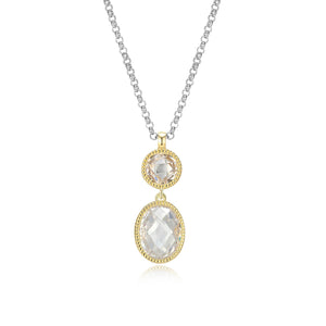 Elle Sterling Silver/Yellow Gold Plate "Essence" Round & Oval CZ Pendant with 17"+3" Chain