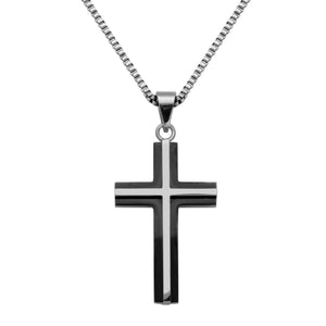 Steelx Stainless Steel/Black Plate Cross with 24" Chain