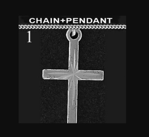 Sterling Silver Large Diamond Cut Cross with 18