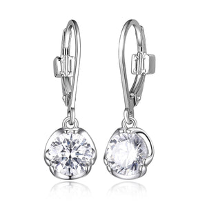 Elle Sterling Silver "Promise" 6.5mm Round CZ Leverback Earring