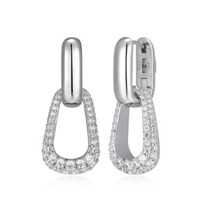 Elle Sterling Silver "Citadel" Pave CZ Drop Hoop Earrings