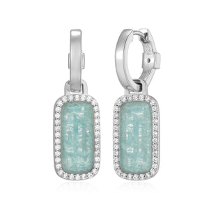 Elle Sterling Silver "Allure" Rectangular Amazonite & CZ Drop 12mm Hoops