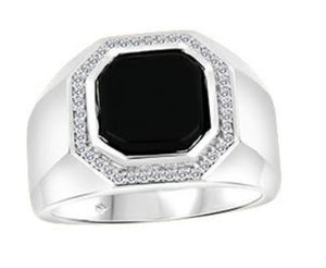 Sterling Silver Onyx with Diamonds Ring