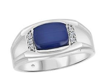 Sterling Silver Synthetic Blue Star Sapphire with Diamond Ring