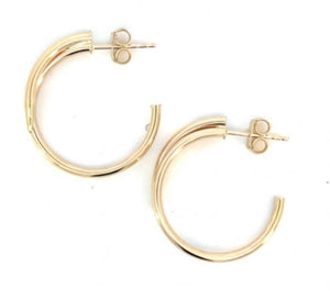 10K Yellow Gold 24mm 2 Row 1/2 Hoop Studs