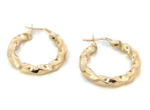 10K Yellow Gold 3mm x 20mm Twisted Hoops