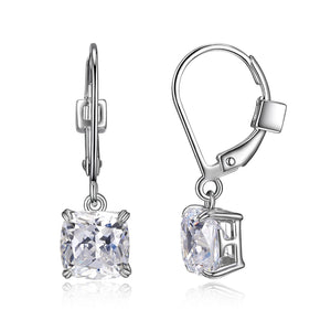 Elle Sterling Silver "Signature" 7mm Cushion Cut CZ Lever Back Earring