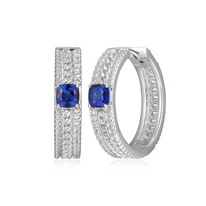 Elle Sterling Silver "Weave" 4 MM Created Blue Sapphire & CZ 20MM Hoops