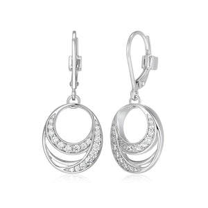 Elle Sterling Silver "Between" CZ Double Swirl Lever Back Earrings