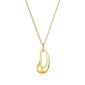 Elle Sterling Silver/Yellow Gold Plate "Oasis" Kidney Shape Pendant with 17" + 3" Chain