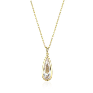Elle Sterling Silver/Yellow Gold Plate "Lustre" CZ Teardrop Pendant with 17" + 3" Chain