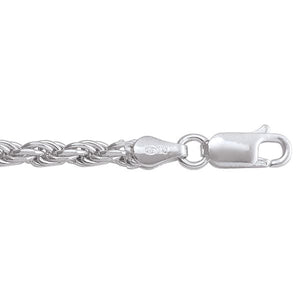 Sterling Silver 7.5" 3mm Solid Diamond Cut Rope Bracelelt