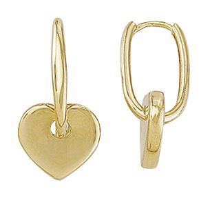10K Yellow Gold Small Oval Huggies with Heart Charm
