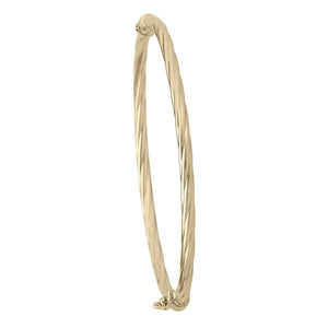 10K Yellow Gold 3mm Twist Hinged Bangle