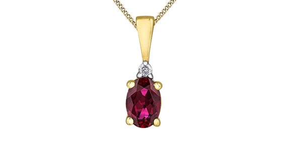 10K Yellow Gold Oval Ruby with Diamond Pendant & 17-18