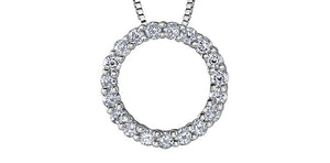 10K White Gold Diamond Circle Pendant with 17-18" Chain
