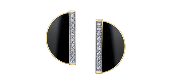 10K Yellow Gold Onyx & Diamond Stud Earrings