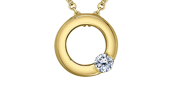 10K Yellow Gold Canadian Diamond Circle Pendant with 16-18