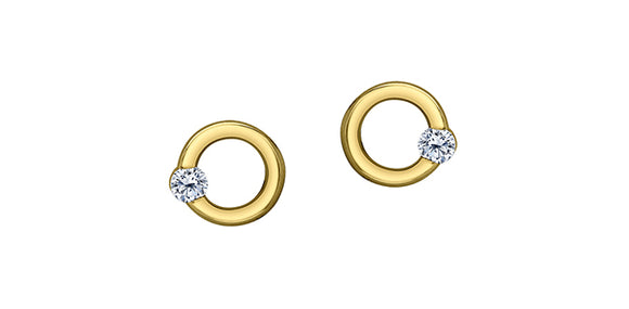 10K Yellow Gold Canadian Diamond Circle Stud Earrings