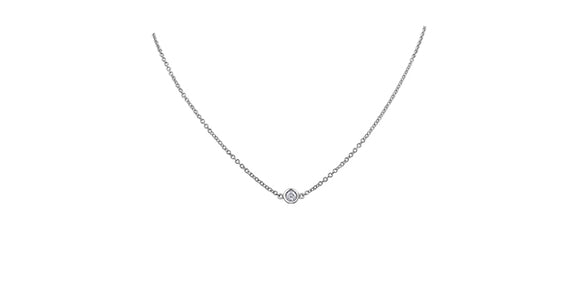 14K White Gold Fixed Donut Diamond Pendant w/14.5-16