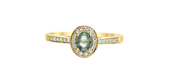 10K Yellow Gold Oval Green Sapphire & Diamond Halo Ring