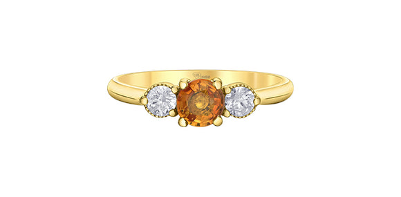 14K Yellow Gold Orange Sapphire and Canadian Diamond Ring